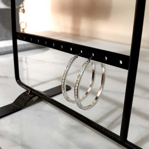 CZ Silver Hoop Earrings - Picture 3 of 8